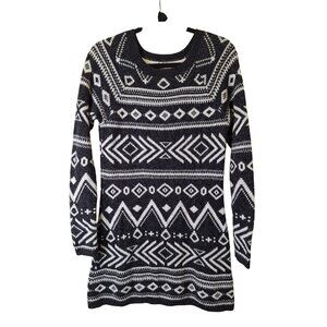 Hollister Womens Tribal Print Long Sleeve Sweater Dress Black/White M Casual